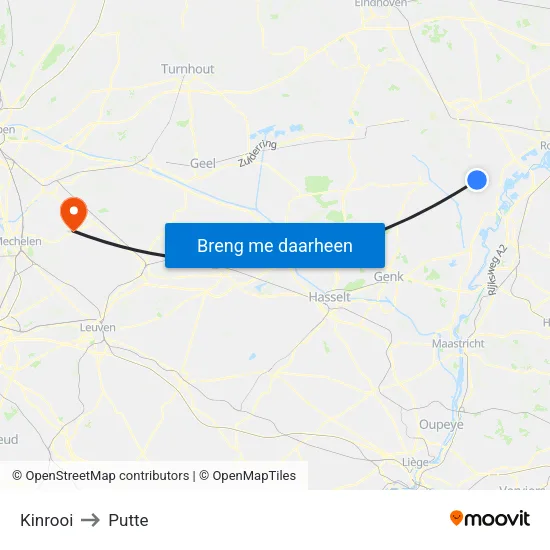 Kinrooi to Putte map