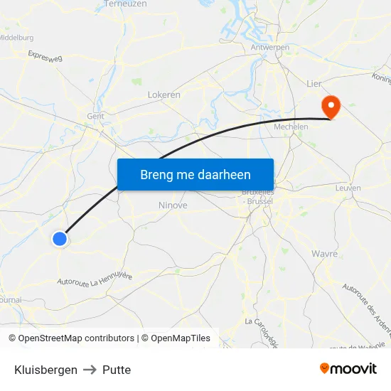 Kluisbergen to Putte map