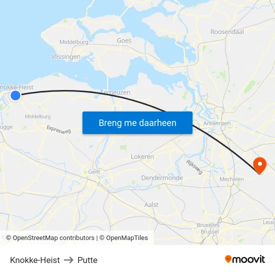 Knokke-Heist to Putte map