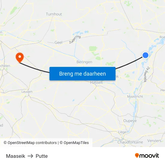 Maaseik to Putte map
