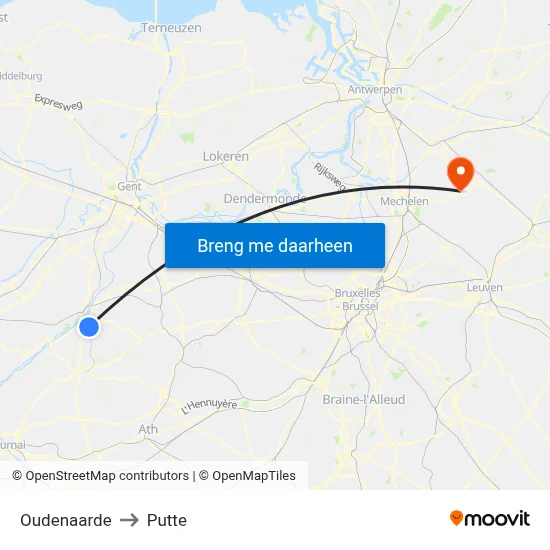 Oudenaarde to Putte map