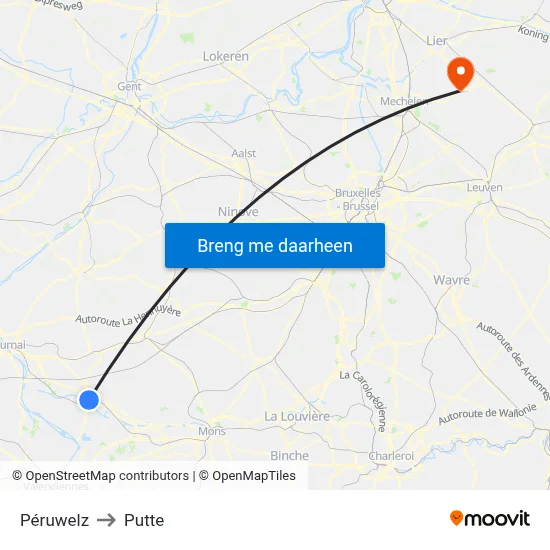 Péruwelz to Putte map