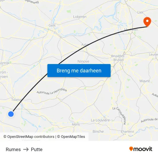 Rumes to Putte map