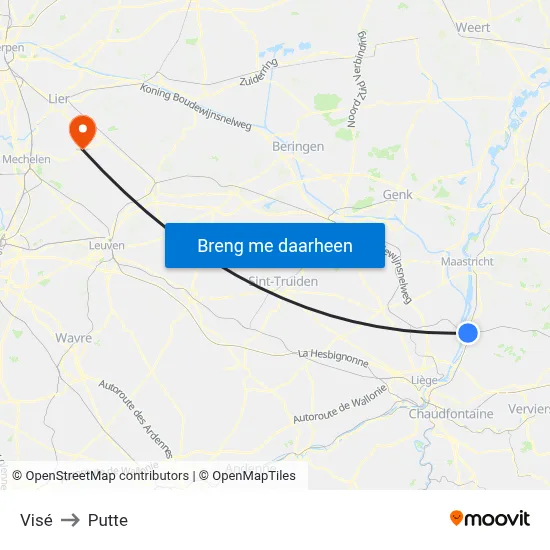 Visé to Putte map