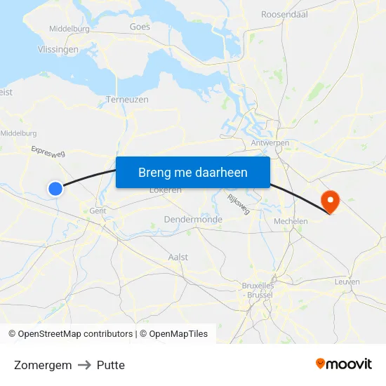 Zomergem to Putte map