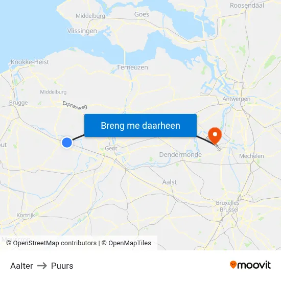 Aalter to Puurs map