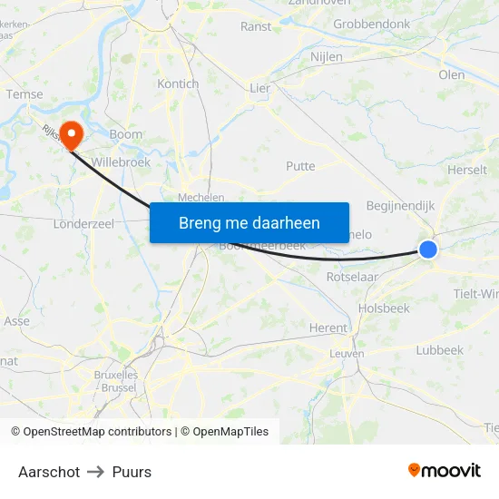 Aarschot to Puurs map