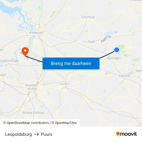 Leopoldsburg to Puurs map