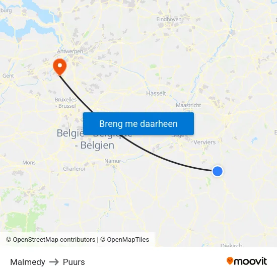 Malmedy to Puurs map