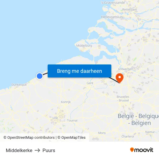 Middelkerke to Puurs map