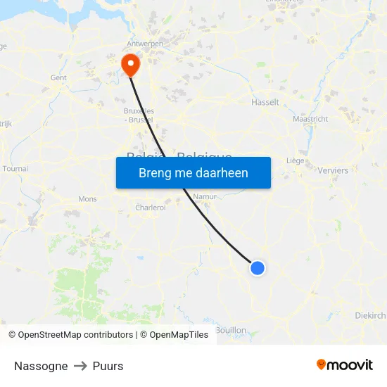 Nassogne to Puurs map