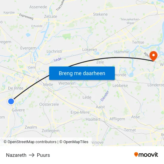 Nazareth to Puurs map