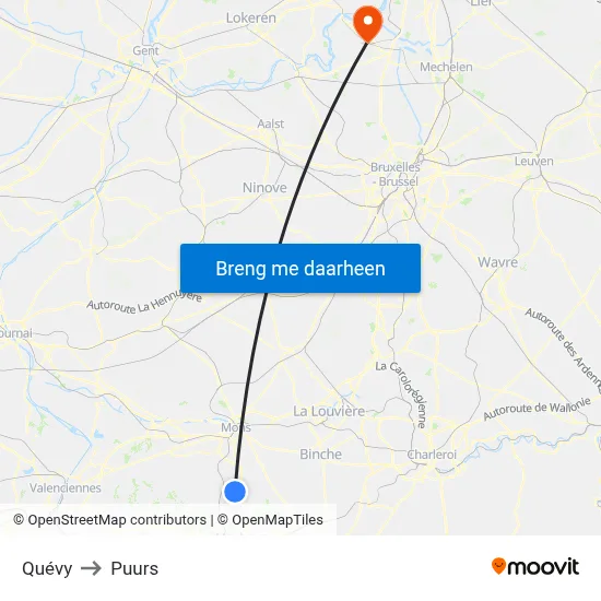 Quévy to Puurs map