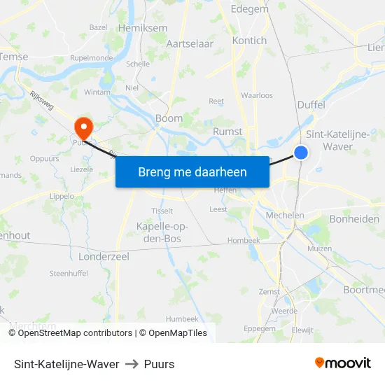 Sint-Katelijne-Waver to Puurs map
