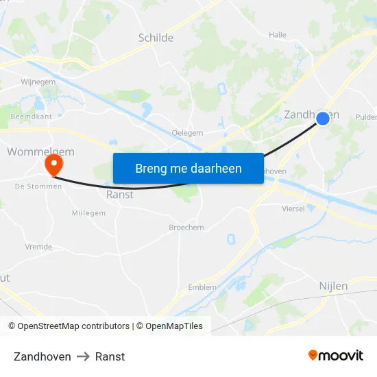 Zandhoven to Ranst map