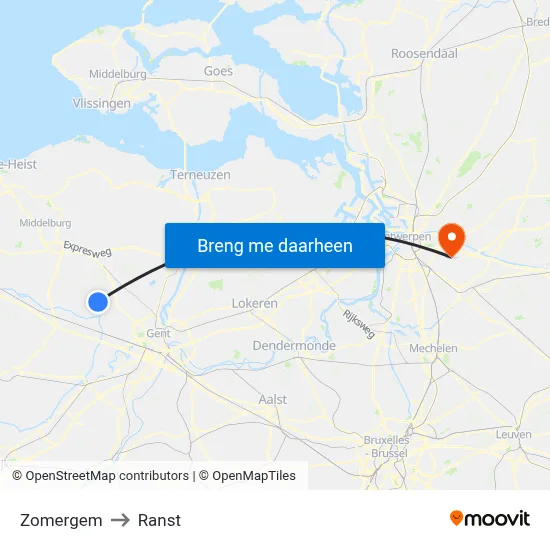 Zomergem to Ranst map