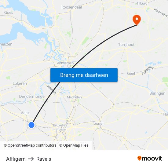 Affligem to Ravels map