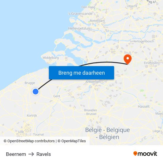 Beernem to Ravels map