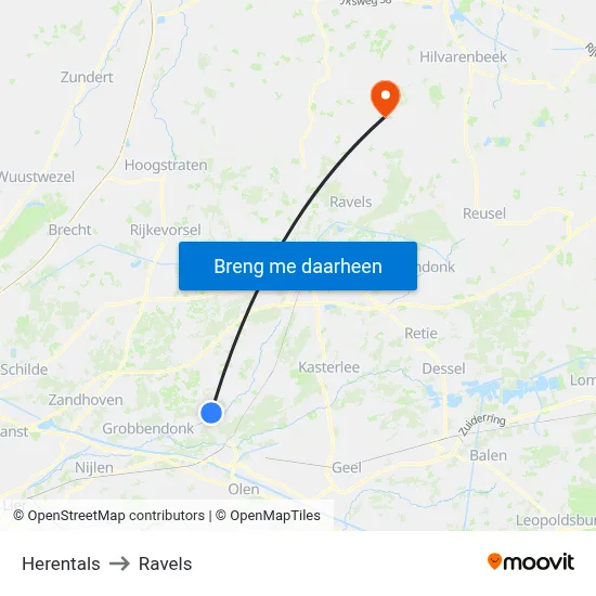 Herentals to Ravels map