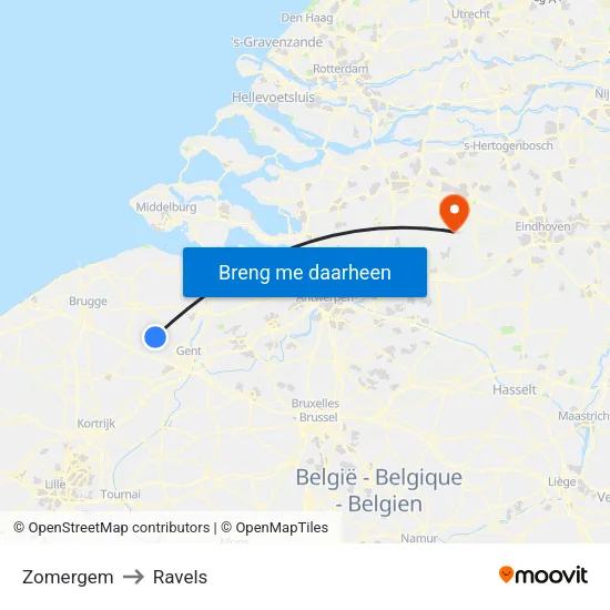 Zomergem to Ravels map