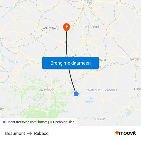 Beaumont to Rebecq map