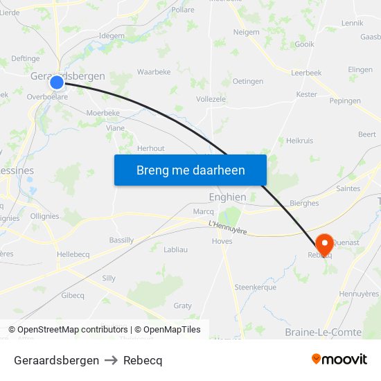 Geraardsbergen to Rebecq map