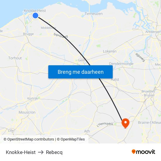 Knokke-Heist to Rebecq map