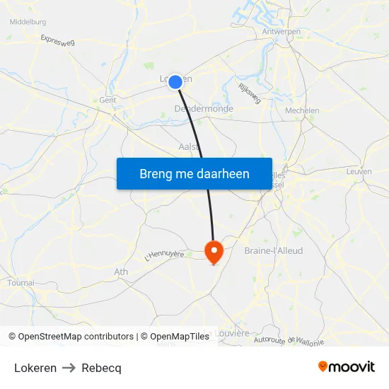 Lokeren to Rebecq map