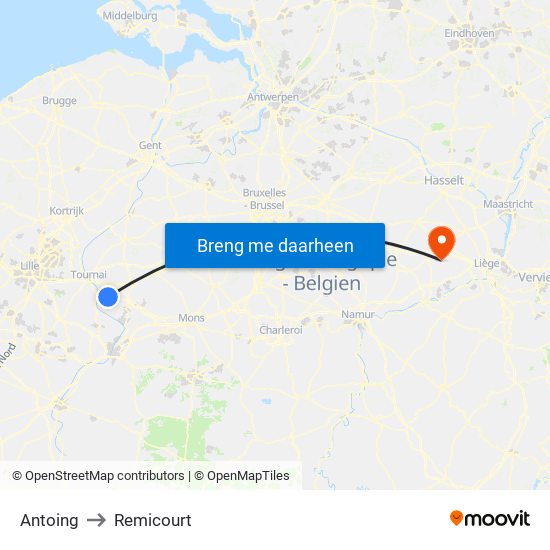 Antoing to Remicourt map
