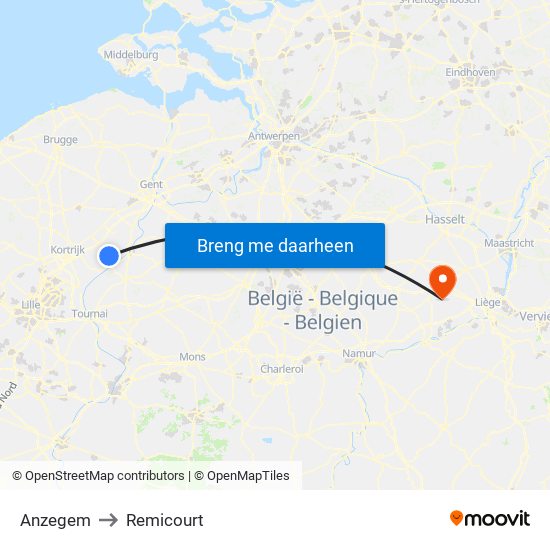 Anzegem to Remicourt map