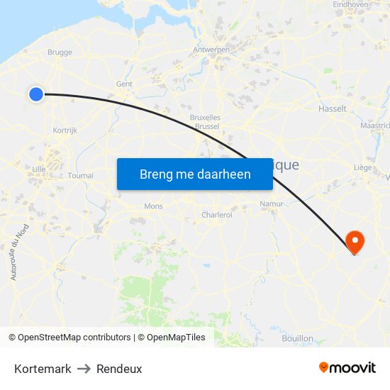 Kortemark to Rendeux map