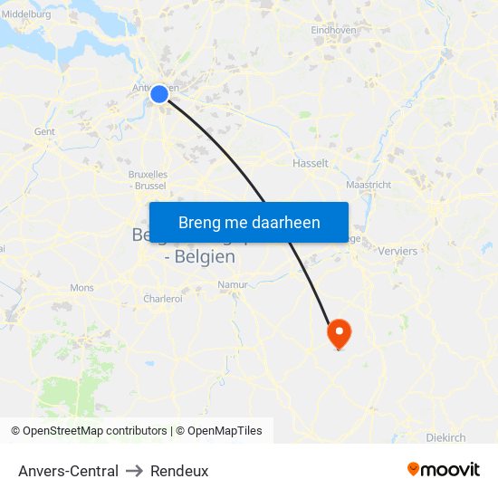 Anvers-Central to Rendeux map