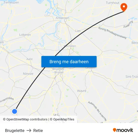 Brugelette to Retie map