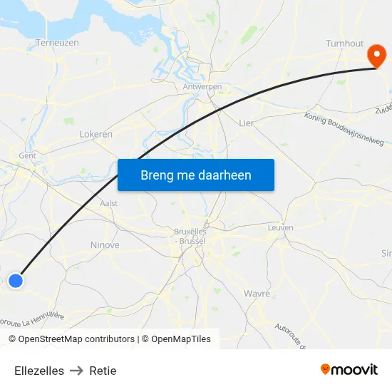 Ellezelles to Retie map