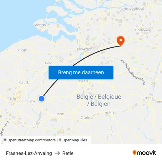 Frasnes-Lez-Anvaing to Retie map
