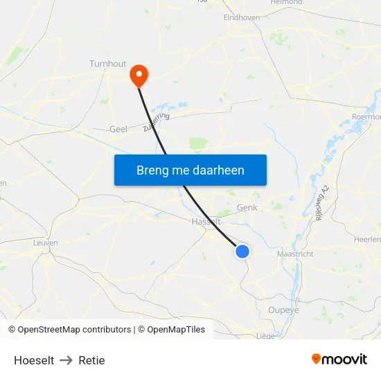Hoeselt to Retie map