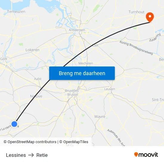 Lessines to Retie map