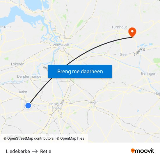 Liedekerke to Retie map