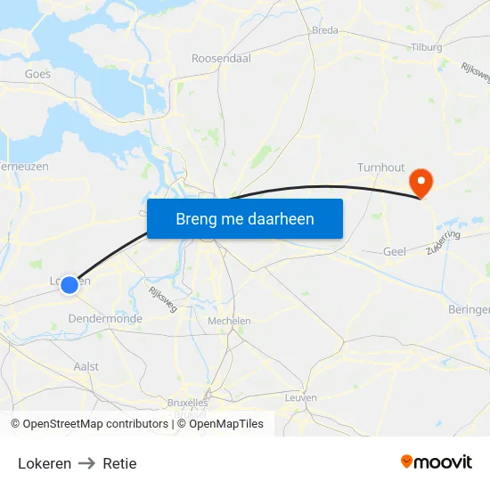 Lokeren to Retie map