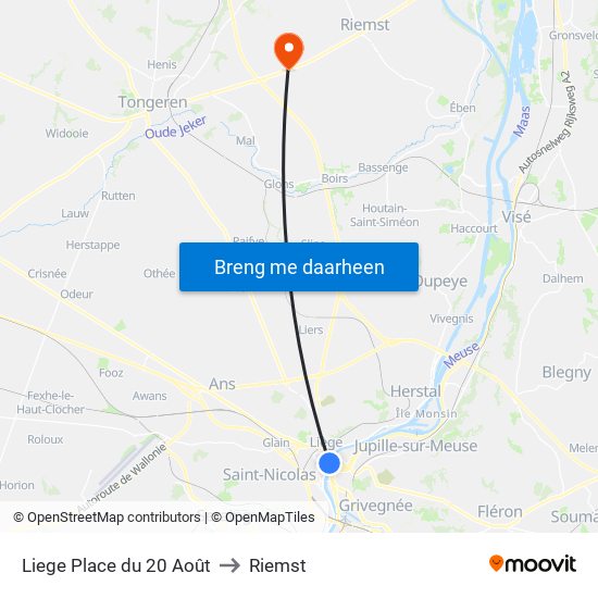 Liege Place du 20 Août to Riemst map
