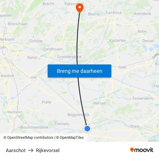 Aarschot to Rijkevorsel map