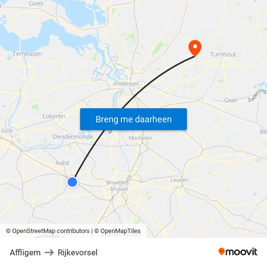 Affligem to Rijkevorsel map
