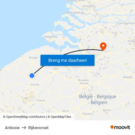 Ardooie to Rijkevorsel map