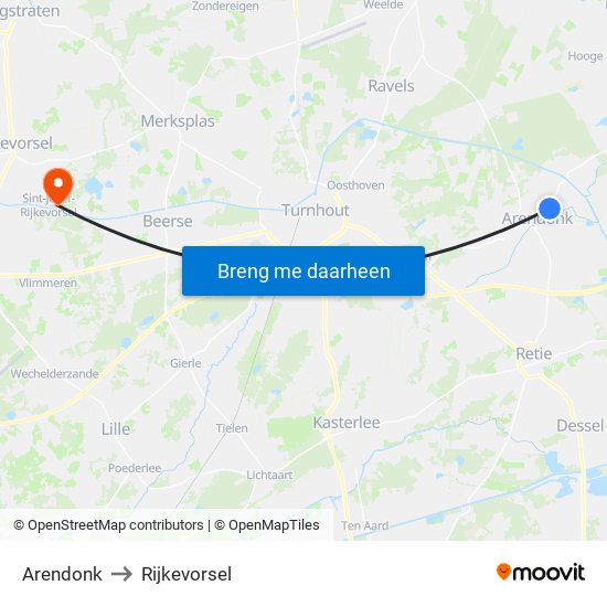 Arendonk to Rijkevorsel map