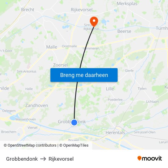 Grobbendonk to Rijkevorsel map