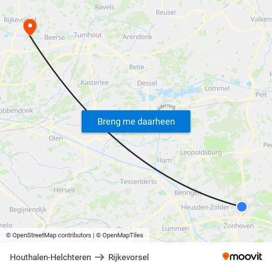 Houthalen-Helchteren to Rijkevorsel map