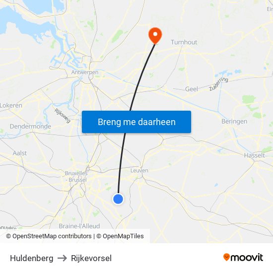 Huldenberg to Rijkevorsel map