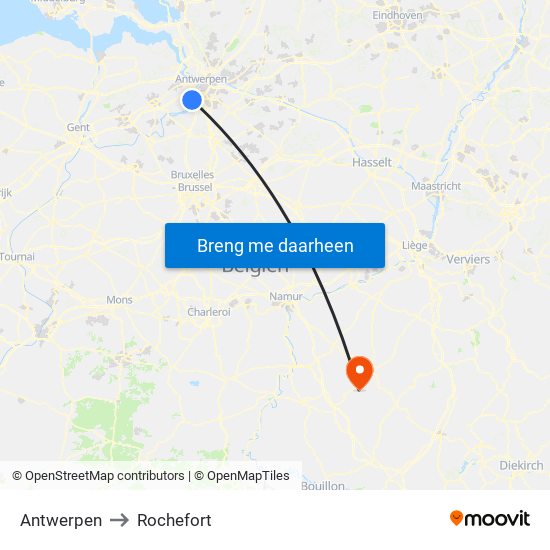 Antwerpen to Rochefort map