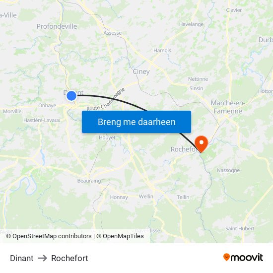 Dinant to Rochefort map