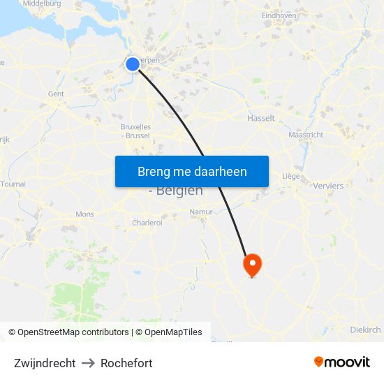 Zwijndrecht to Rochefort map